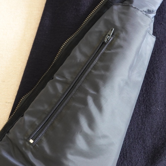 Men’s Saks Fifth Avenue Navy Blue Goatskin leather/Wool Jacket/Bomber M Italy - Picture 7 of 8